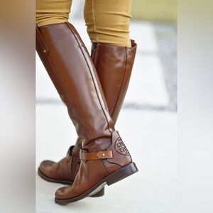 Tory Burch Colton Galleon Derby Riding Boot in Almond